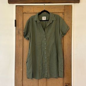 Linen Blend Shirt Dress - Abercrombie & fitch - Sage Green - Extra Large